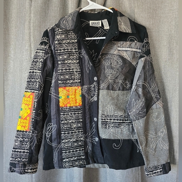 Chico's Design Sz 0 Small Jacket Embroidered Quilted Patchwork Granny Black Boho - Picture 1 of 5
